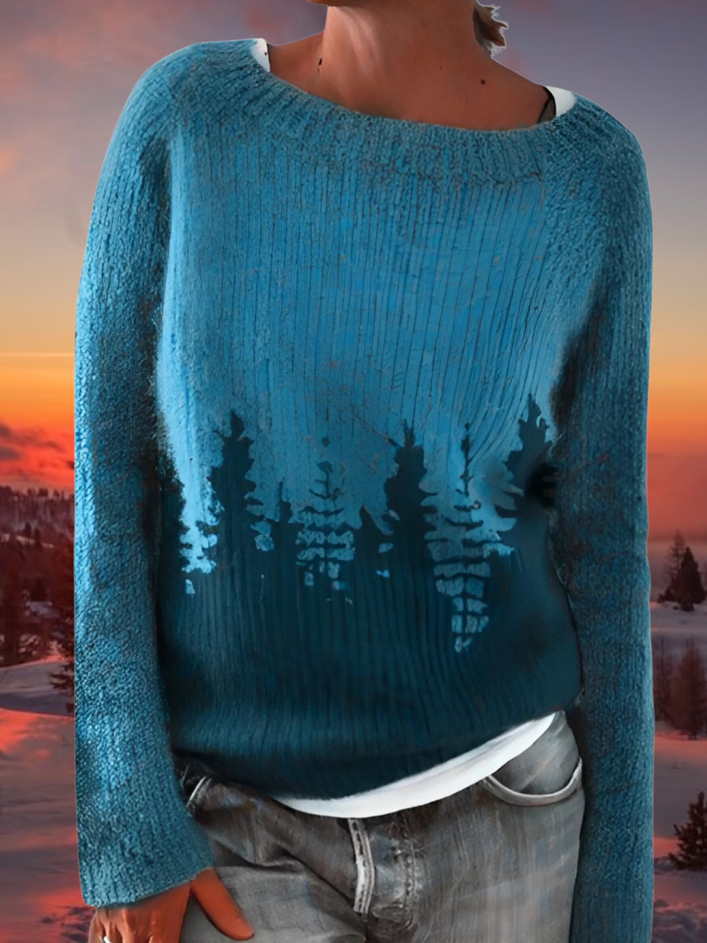 Relaxed Fit Pullover Sweater | Boat Neck | Blue