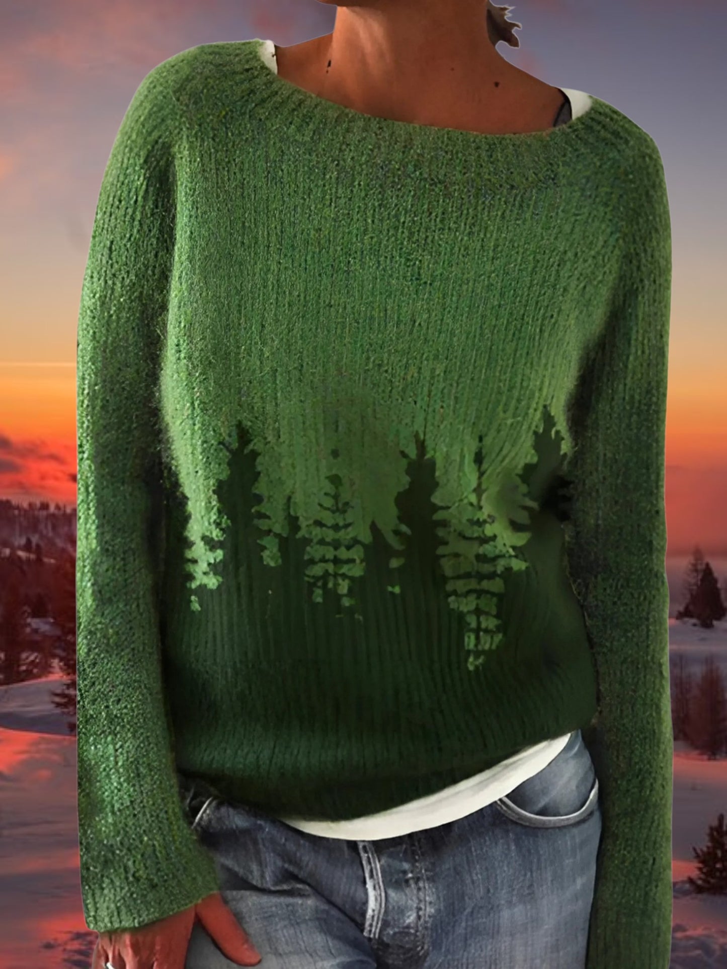 Relaxed Fit Pullover Sweater | Boat Neck | Green