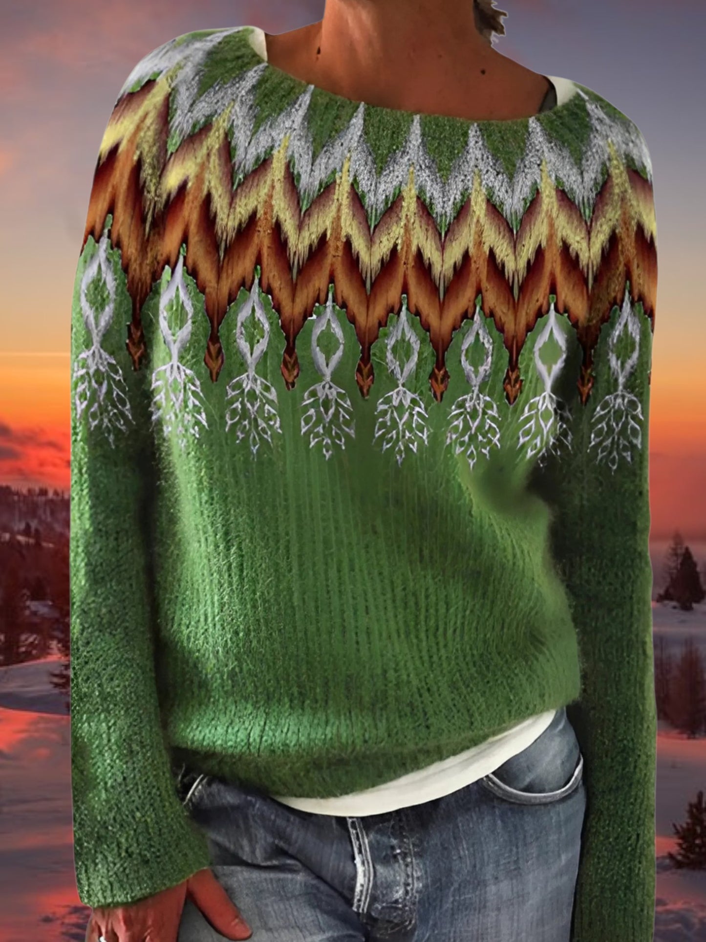 Relaxed Fit Pullover Sweater | Boat Neck | Light green