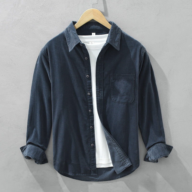Retro Cord Shirt for Men | Classic Fit | Dark blue