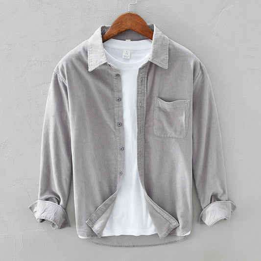 Retro Cord Shirt for Men | Classic Fit | Light Gray