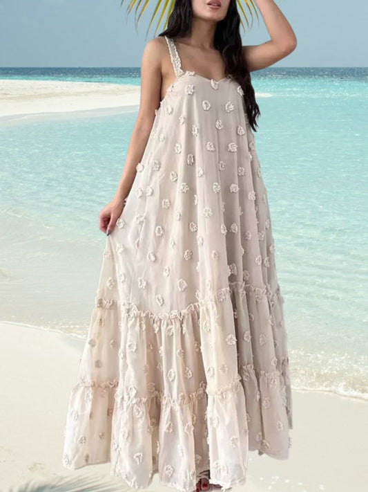 Rica | Floral Maxi Dress for Women, Sleeveless A-Line Layered Design, Perfect for Summer Events | Apricot