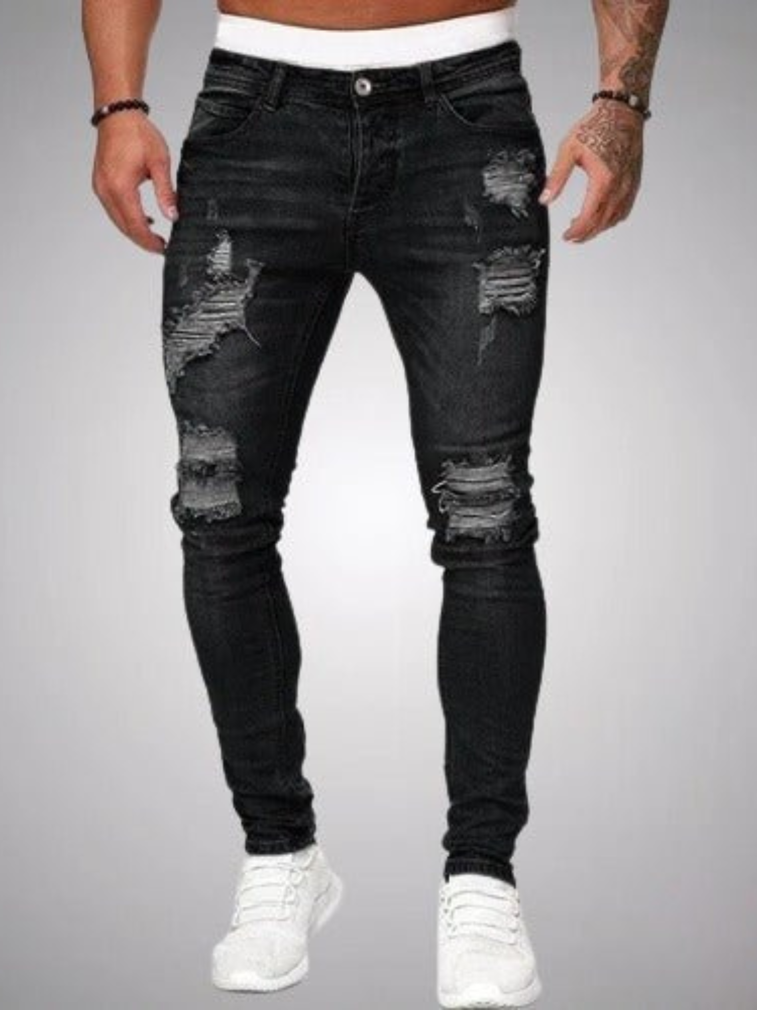 Ripped Jeans for Men | Slim Fit | Black