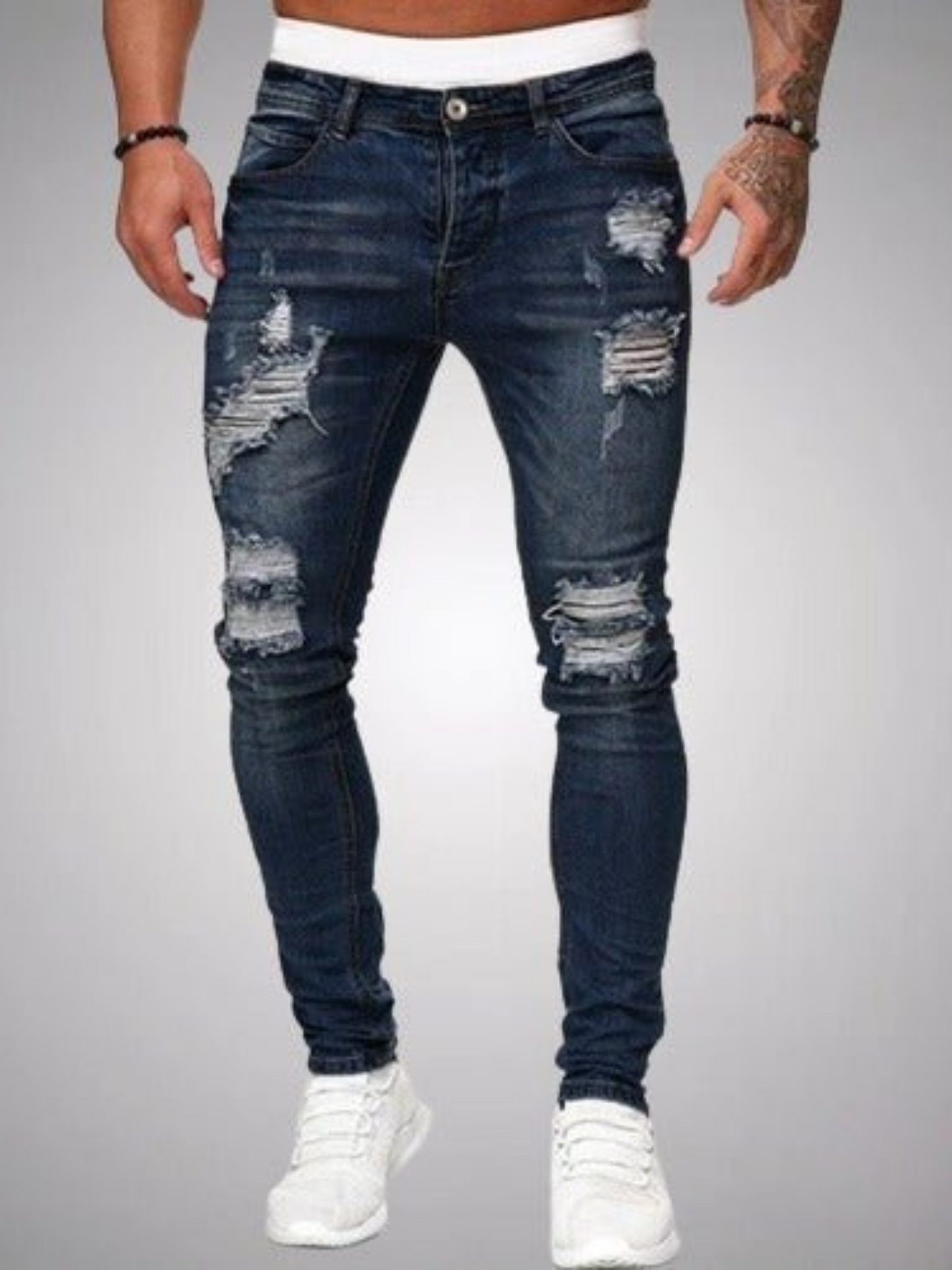 Ripped Jeans for Men | Slim Fit | Dark Blue