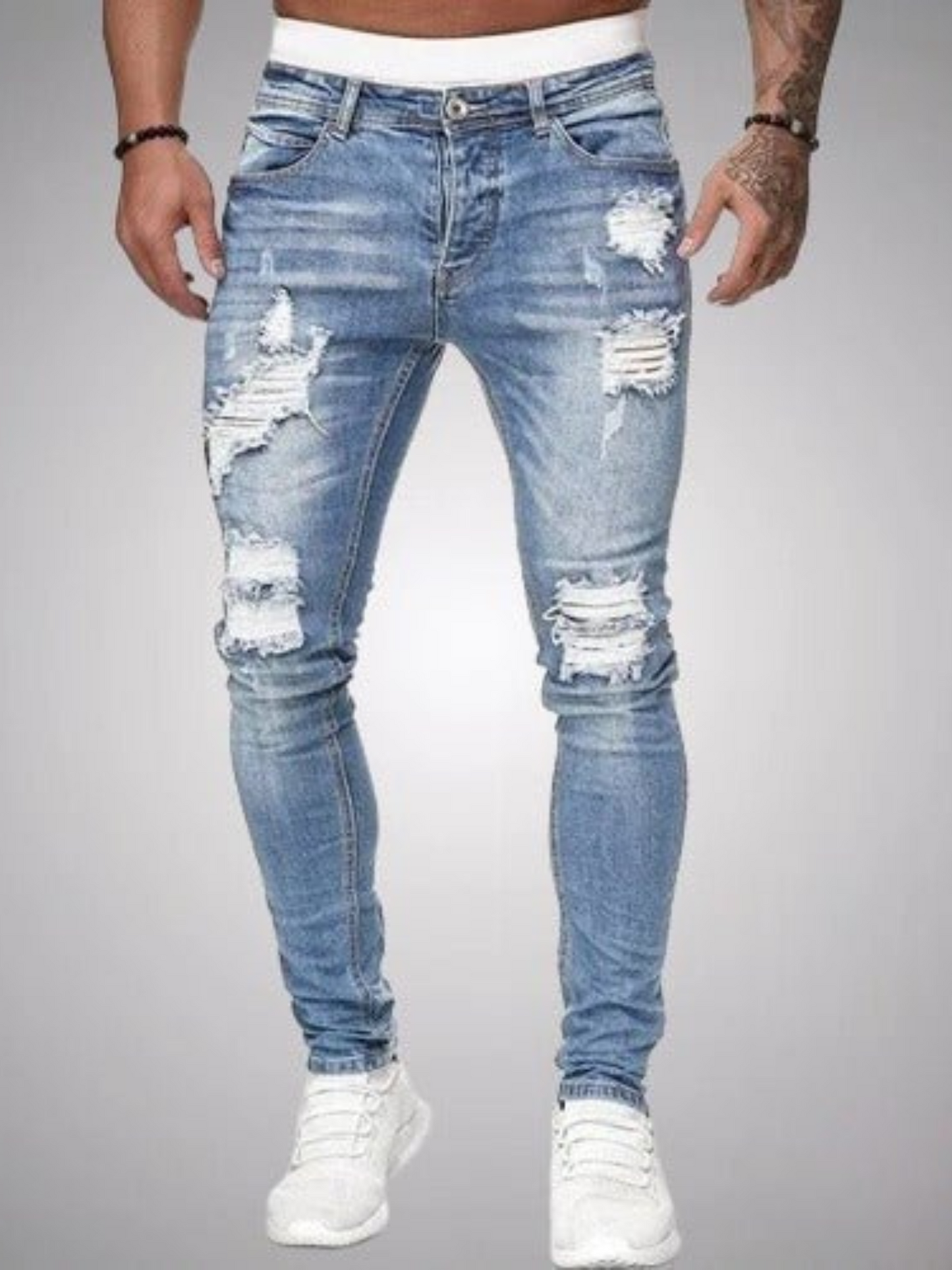 Ripped Jeans for Men | Slim Fit | Light Blue