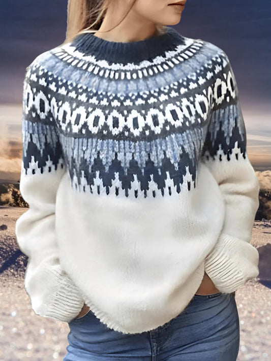 Round Neck Knit Sweater | Lantern Sleeves | Light Blue