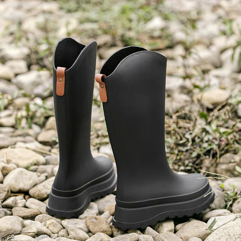 Rubber Boots for Women | Waterproof High Shaft | Non-Slip Sole | Black