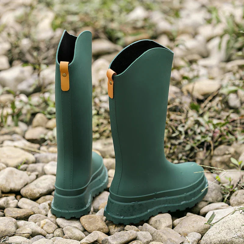 Rubber Boots for Women | Waterproof High Shaft | Non-Slip Sole | Green