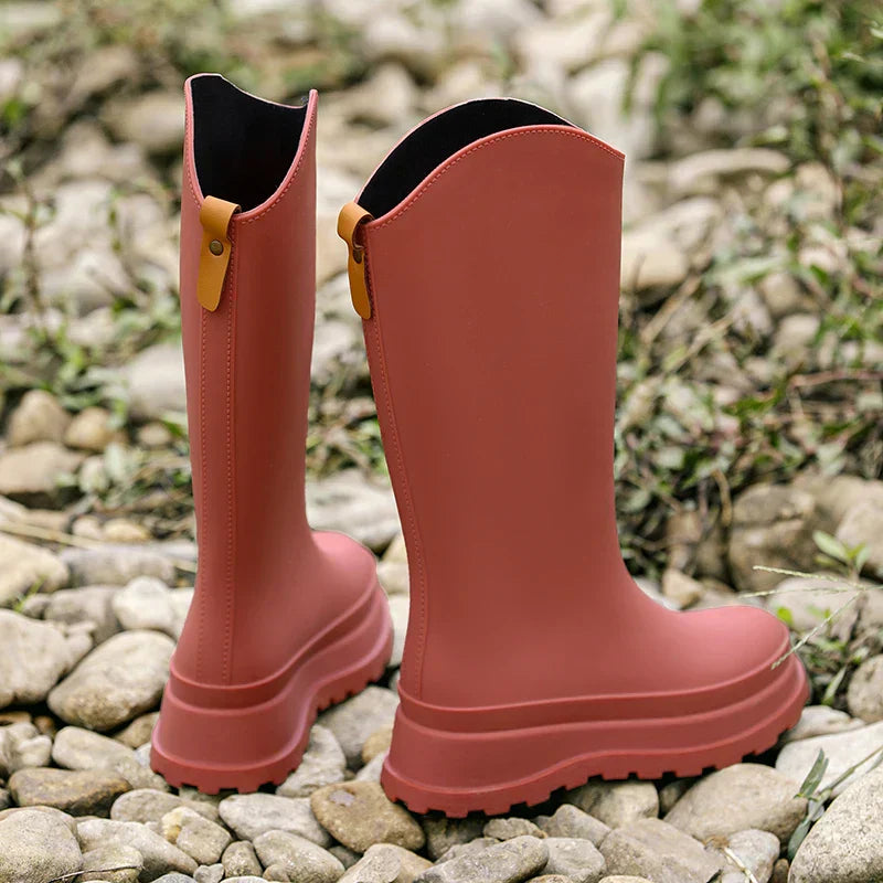 Rubber Boots for Women | Waterproof High Shaft | Non-Slip Sole | Red1