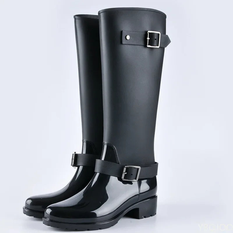 Rubber Boots for Women | Waterproof with Buckles | High Shaft |Black