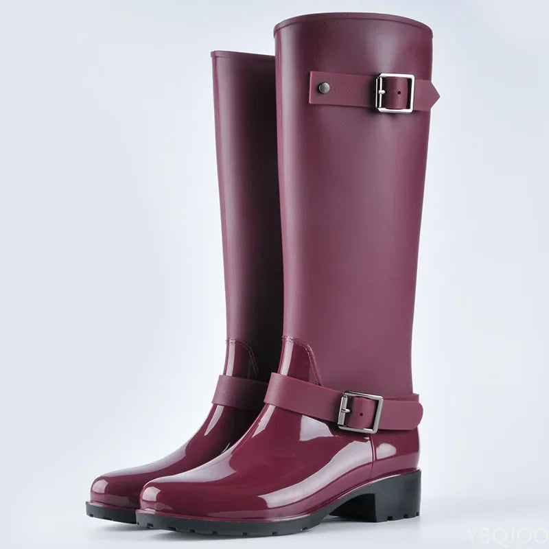 Rubber Boots for Women | Waterproof with Buckles | High Shaft | Burgundy