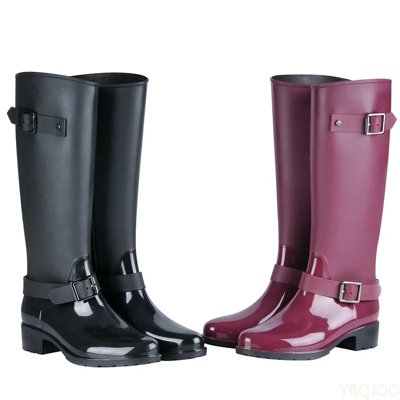 Rubber Boots for Women | Waterproof with Buckles | High Shaft | Burgundy1