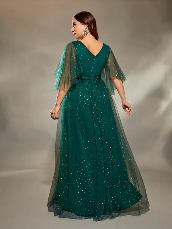 V-Neck Pleated Evening Gown – Elegant, Flattering Dress for Special Occasions