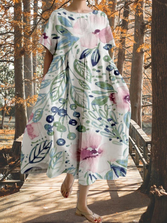 Sanne | Women's Casual Loose Summer Dress with Retro Botanical Floral Print | Floral