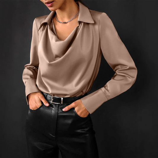 Satin Long Sleeve Shirt for Women | Lightweight | Brown