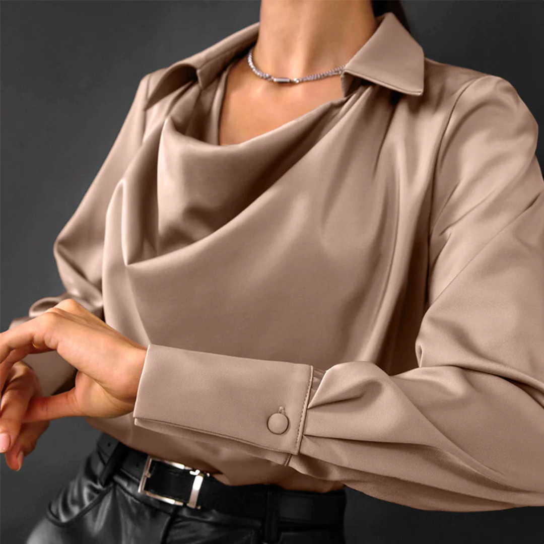Satin Long Sleeve Shirt for Women | Lightweight | Brown1