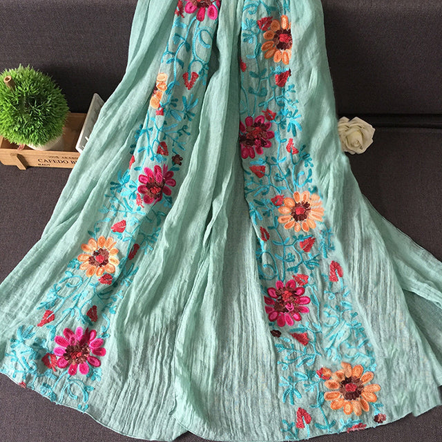 Scarf for Women | Floral Embroidered Lightweight | Mint green1
