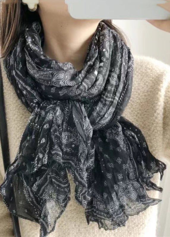 Scarf for Women | Lightweight, Wrinkled Print | Black