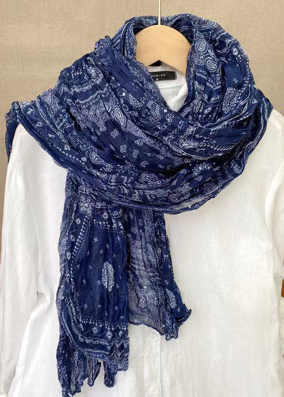 Scarf for Women | Lightweight, Wrinkled Print | Navy blue