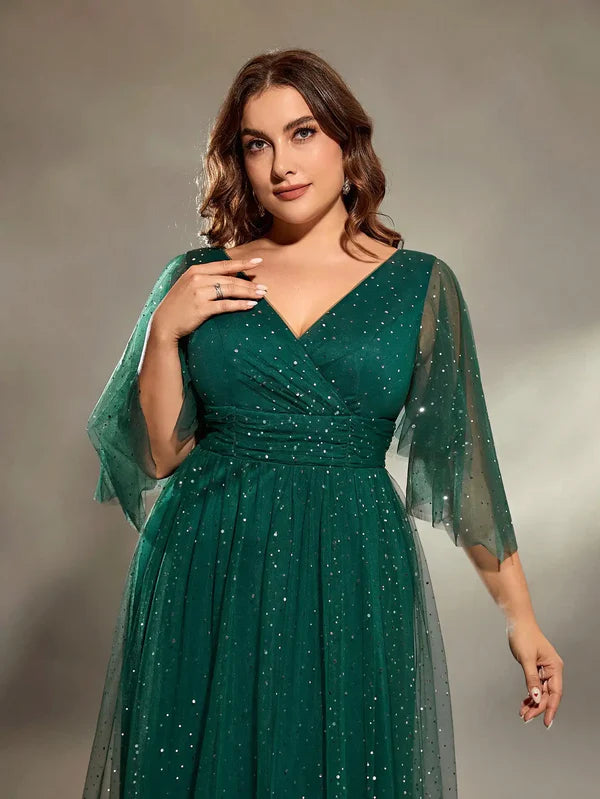 V-Neck Pleated Evening Gown – Elegant, Flattering Dress for Special Occasions