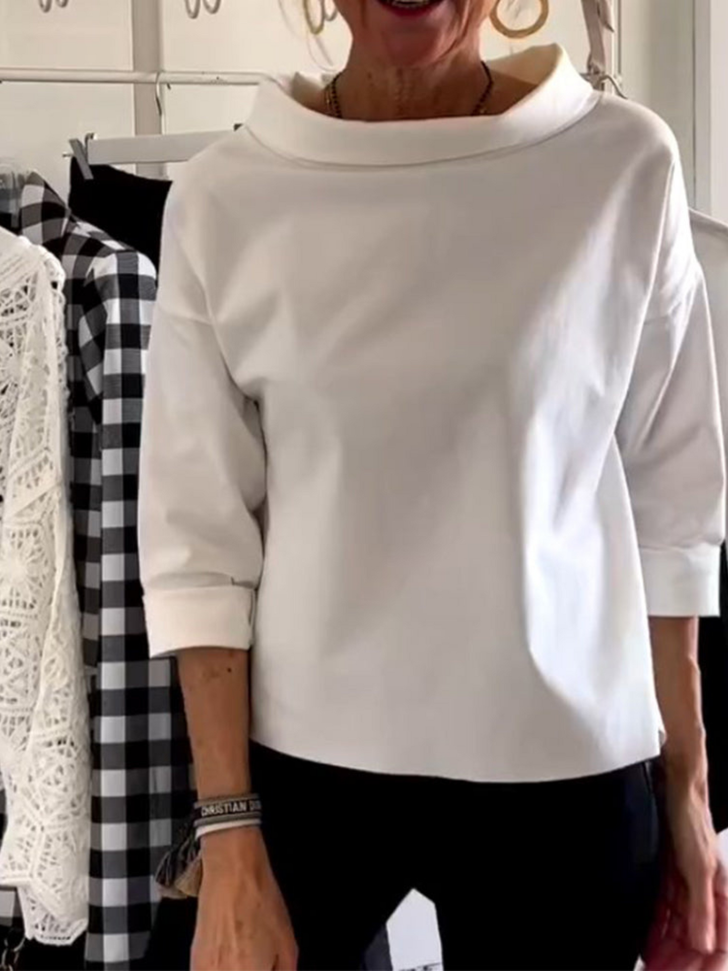 Short Sleeve Blouse, High Collar | Versatile | white