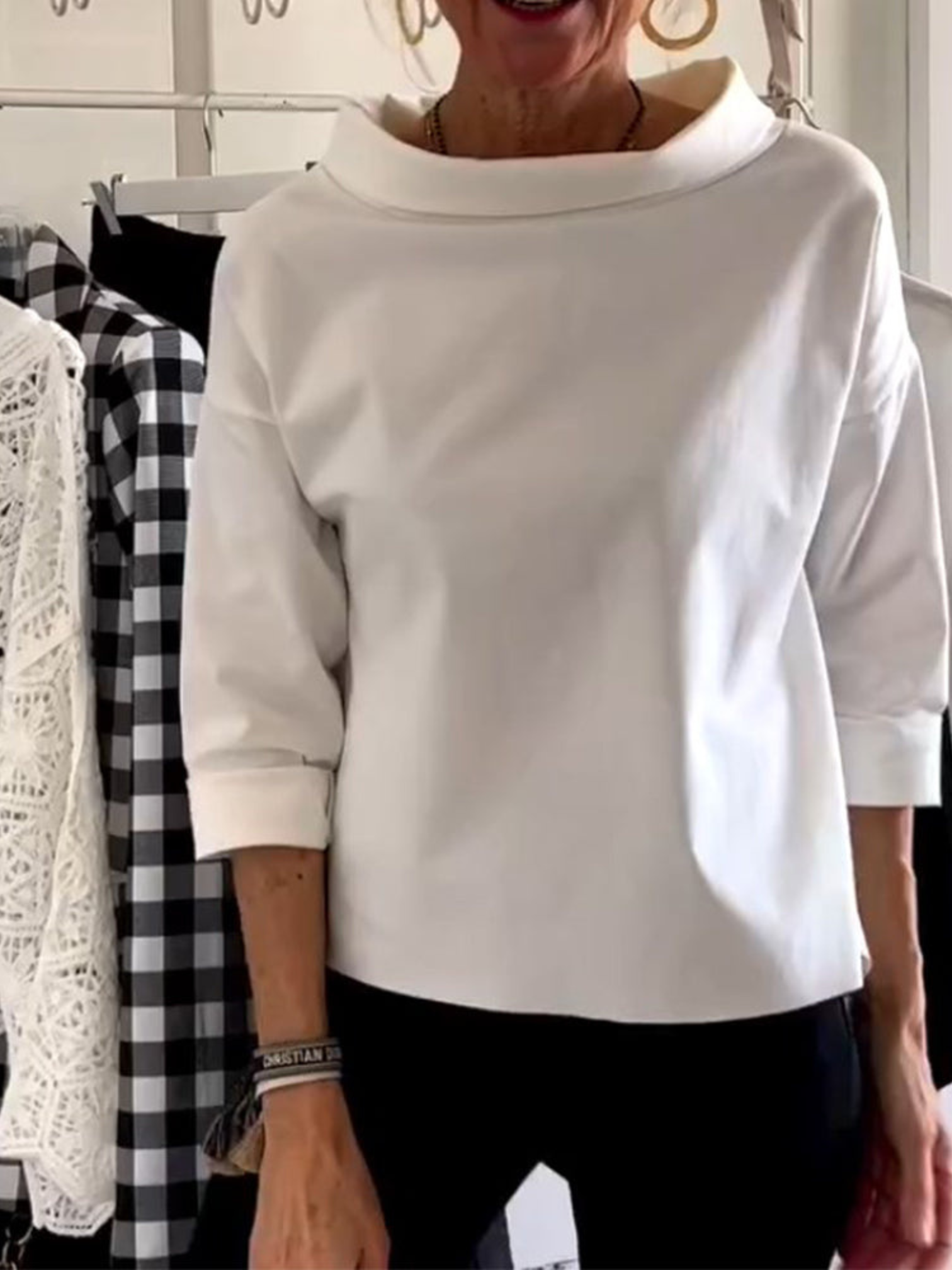 Short Sleeve Blouse, High Collar | Versatile | white