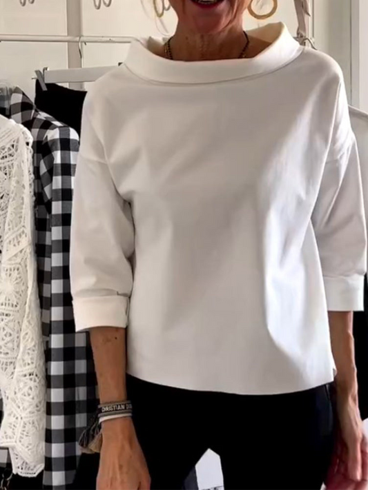 Short Sleeve Blouse, High Collar | Versatile | white