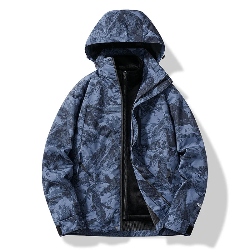 Ski Jacket Hooded for Men, Water-Resistant | Winter | Camo Gray