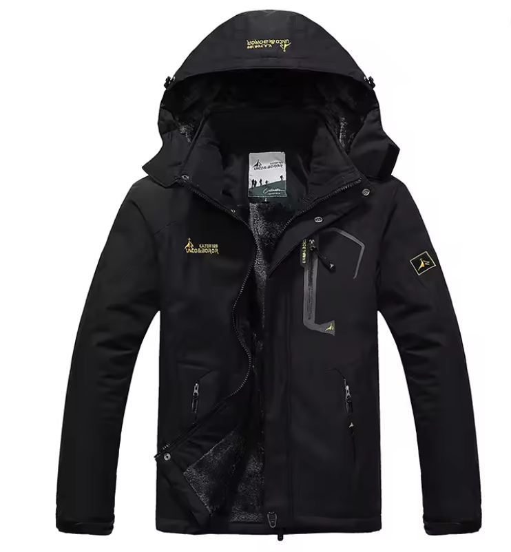 Ski Jacket for Men | Hooded, Water-Resistant | Winter | Black