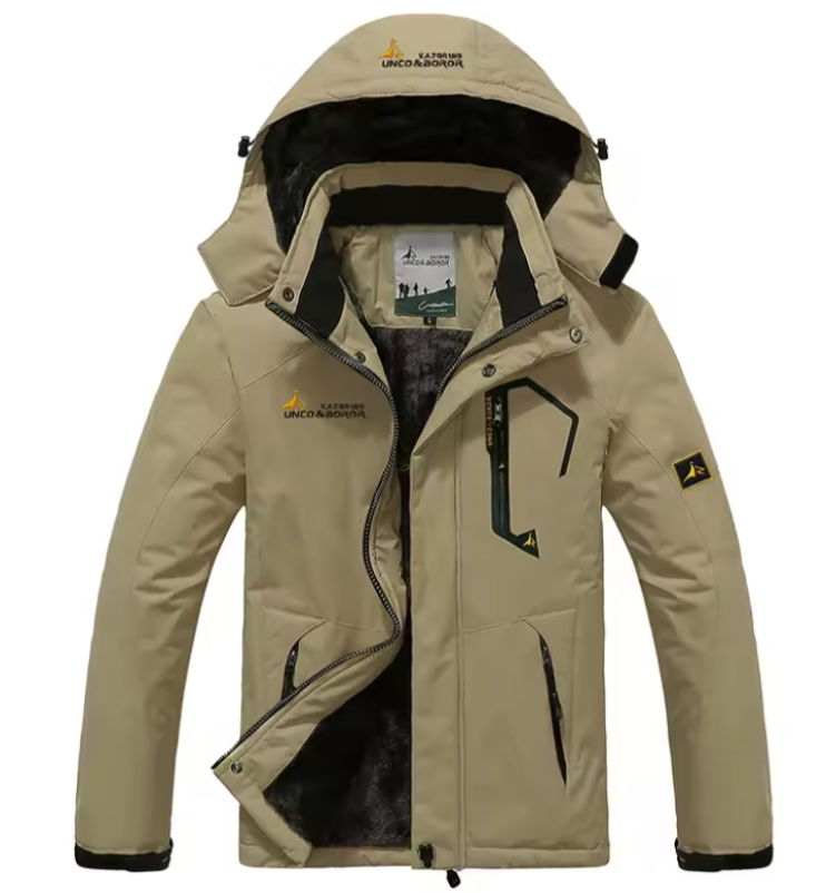Ski Jacket for Men | Hooded, Water-Resistant | Winter | Khaki