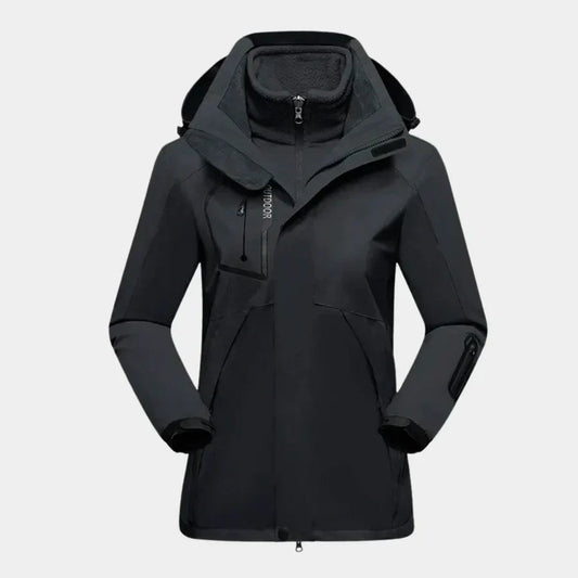Ski Jacket for Women, Water-Resistant | Removable Inner Jacket | Black