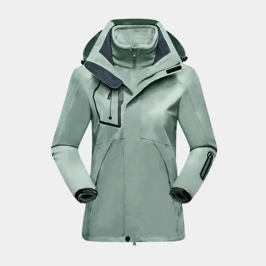 Ski Jacket for Women, Water-Resistant | Removable Inner Jacket | Green