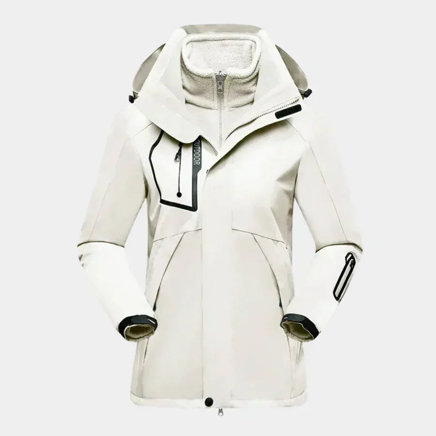 Ski Jacket for Women, Water-Resistant | Removable Inner Jacket | White