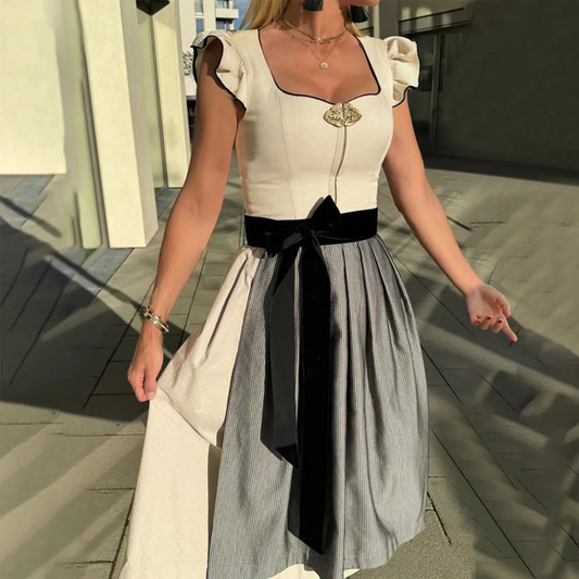 Sleeveless, Ruffled Midi Dress | Oktoberfest Outfit | Beige
