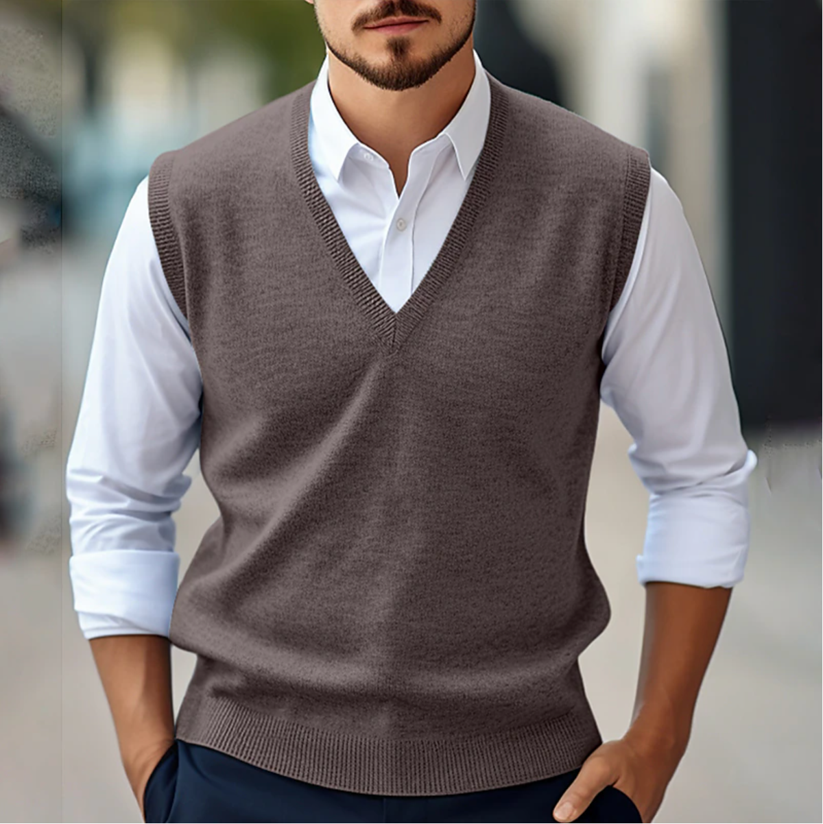 Sleeveless Sweater Vest for Men | Tailored Fit | Brown