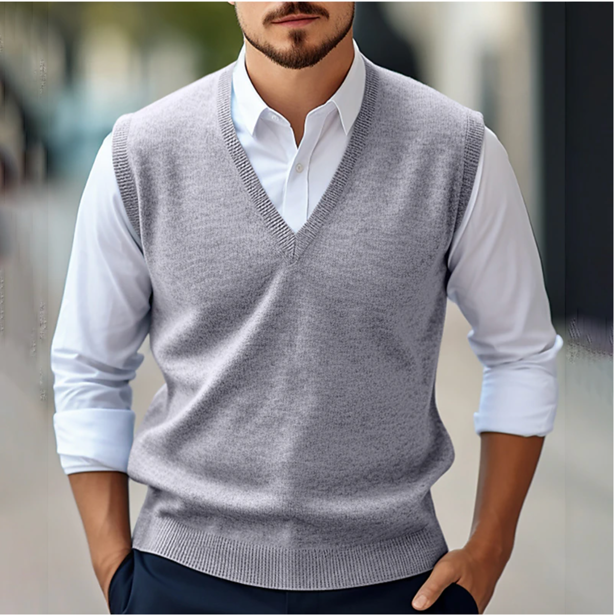 Sleeveless Sweater Vest for Men | Tailored Fit | Gray