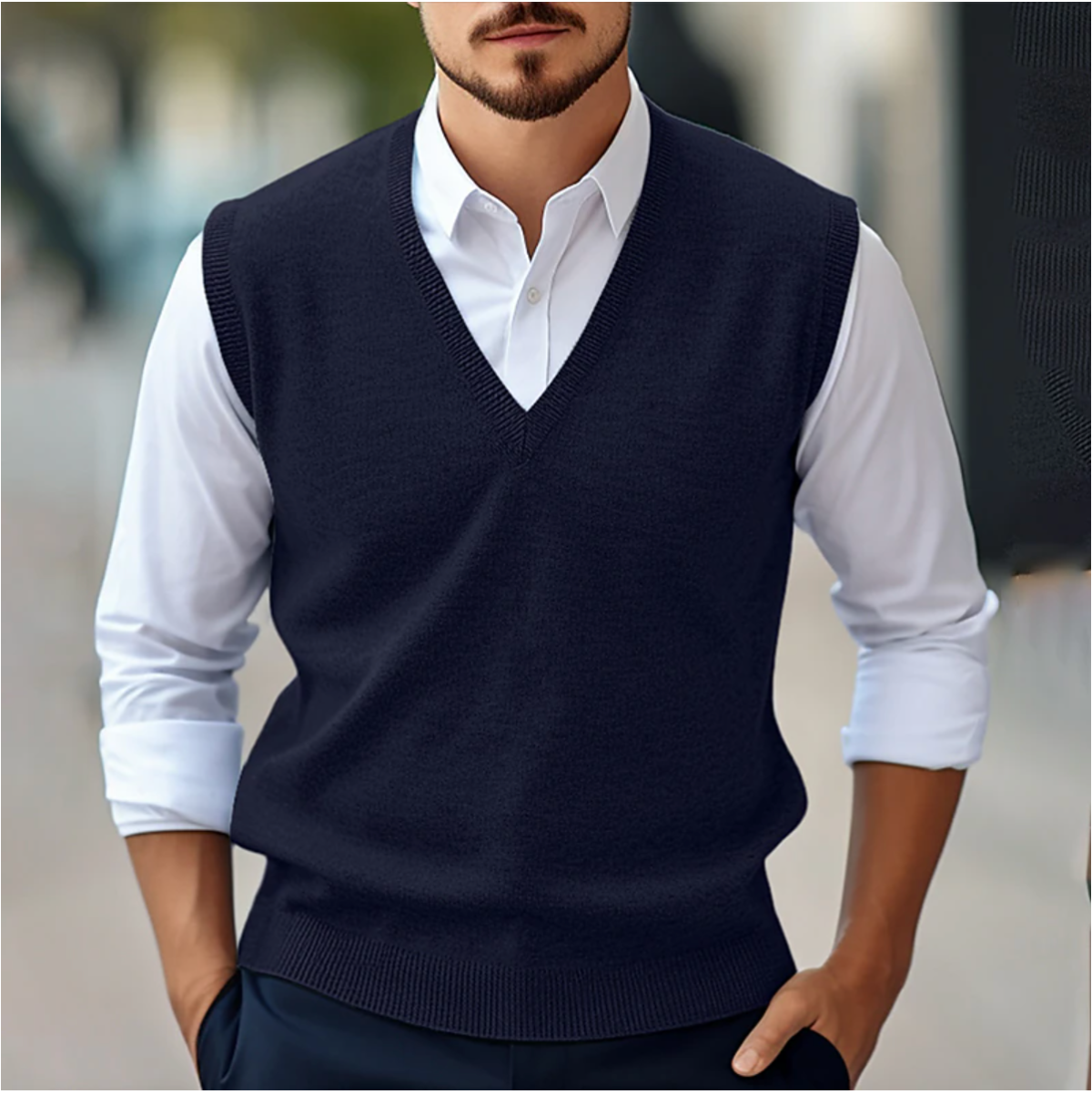 Sleeveless Sweater Vest for Men | Tailored Fit | Navy Blue