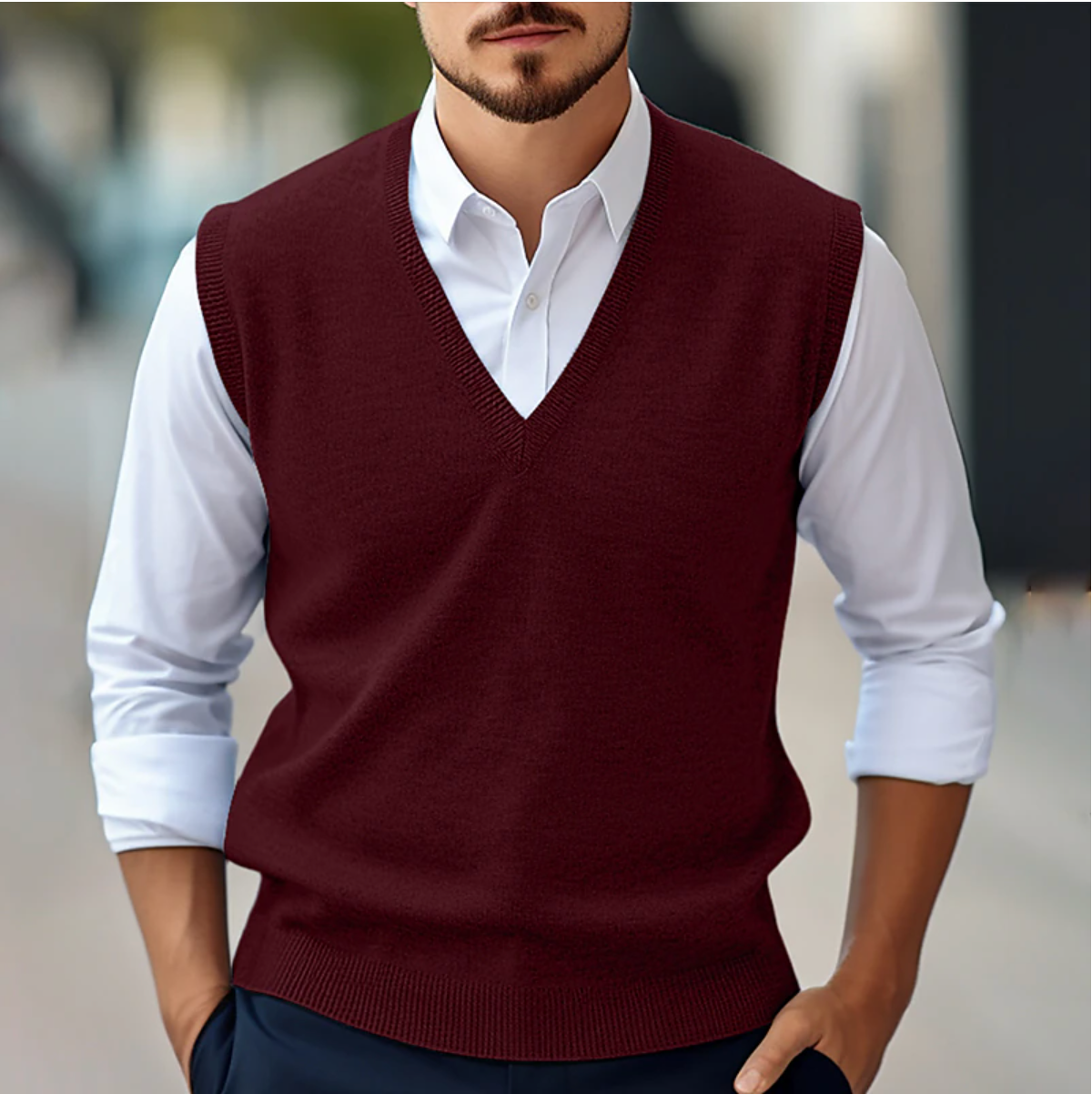 Sleeveless Sweater Vest for Men | Tailored Fit | Red