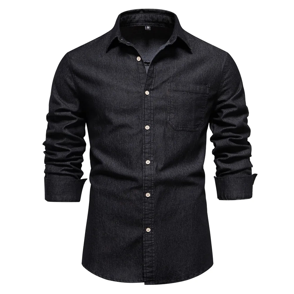 Slim Fit Long Sleeve Shirt for Men | Classic Collar | Black