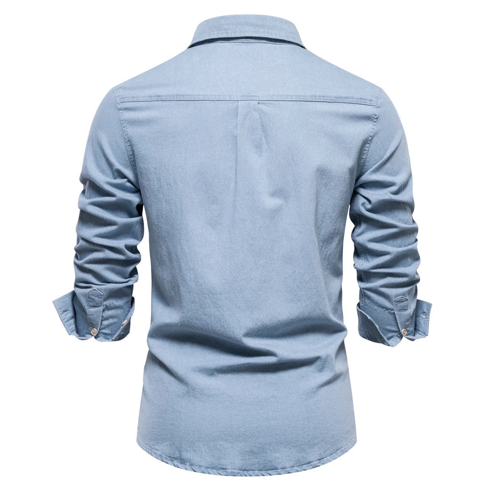 Slim Fit Long Sleeve Shirt for Men | Classic Collar | Denim blue1