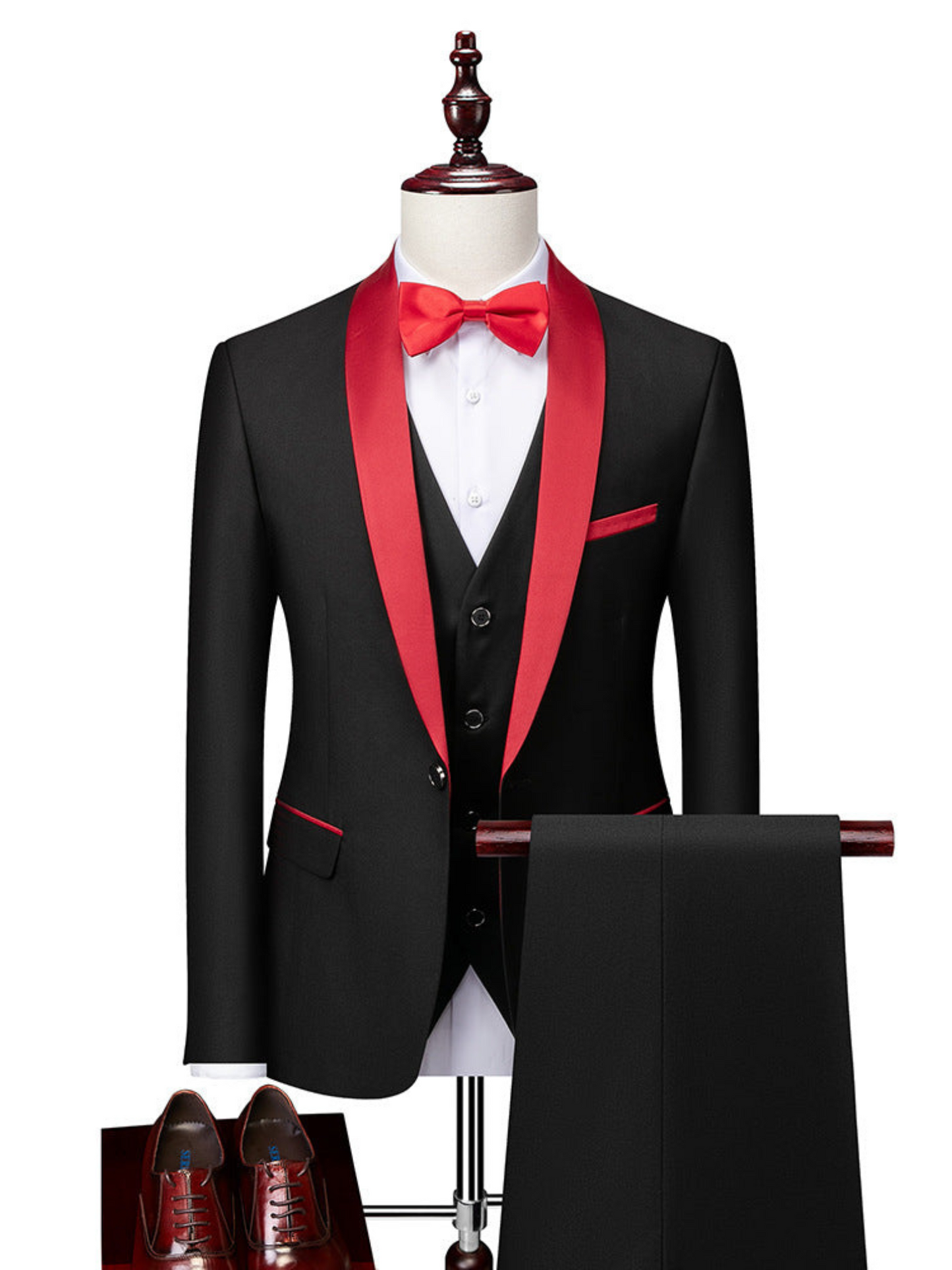 Slim Fit Suit Set for Men | Elegant Design | Black/Red