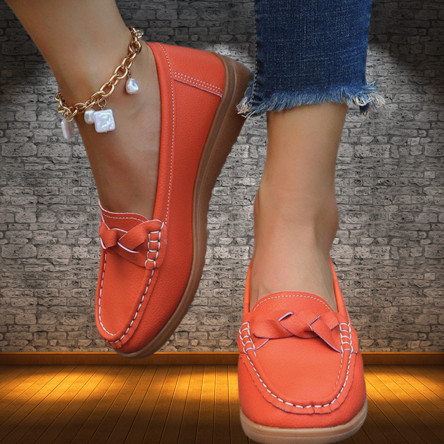 Soft Leather Slip-On Loafers – Timeless Black Style for Daily Wear | Orange
