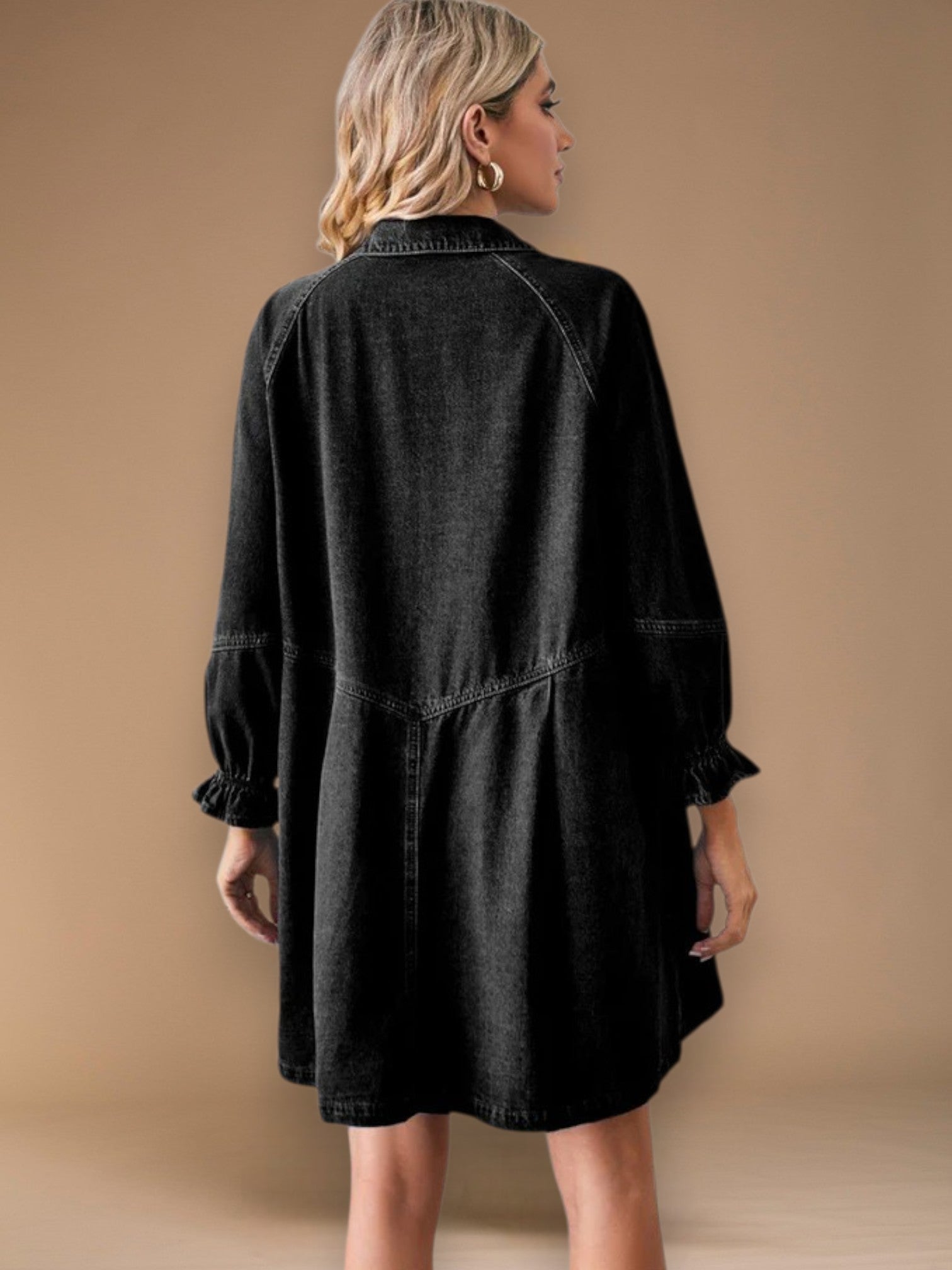 Solvei | Women's Casual Denim Dress with Buttons and Vintage Boyfriend Fit | Black 2