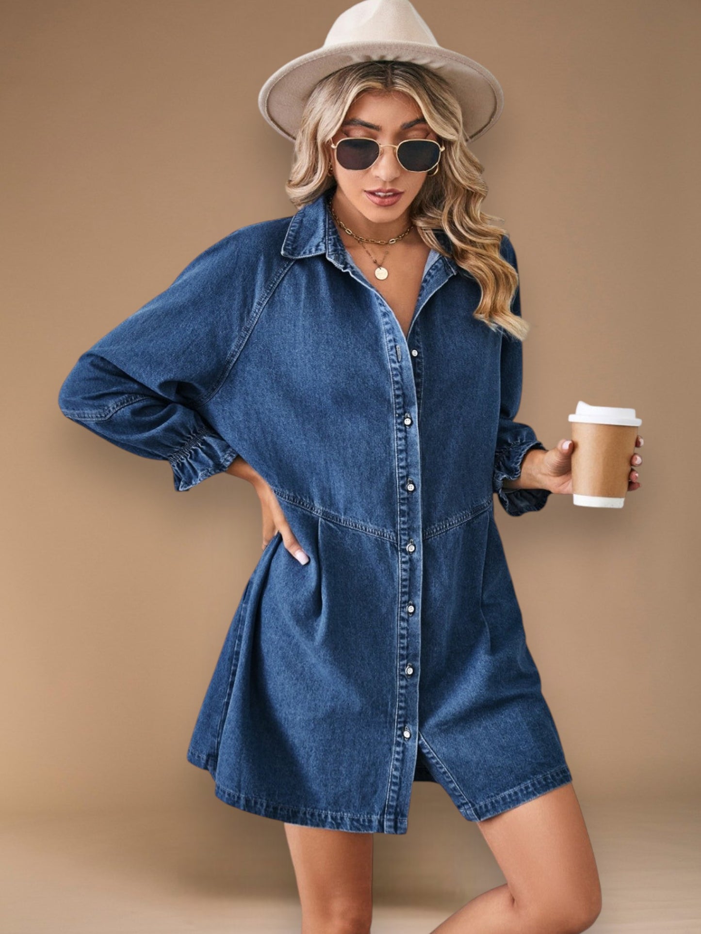 Solvei | Women's Casual Denim Dress with Buttons and Vintage Boyfriend Fit | Dark Blue 2