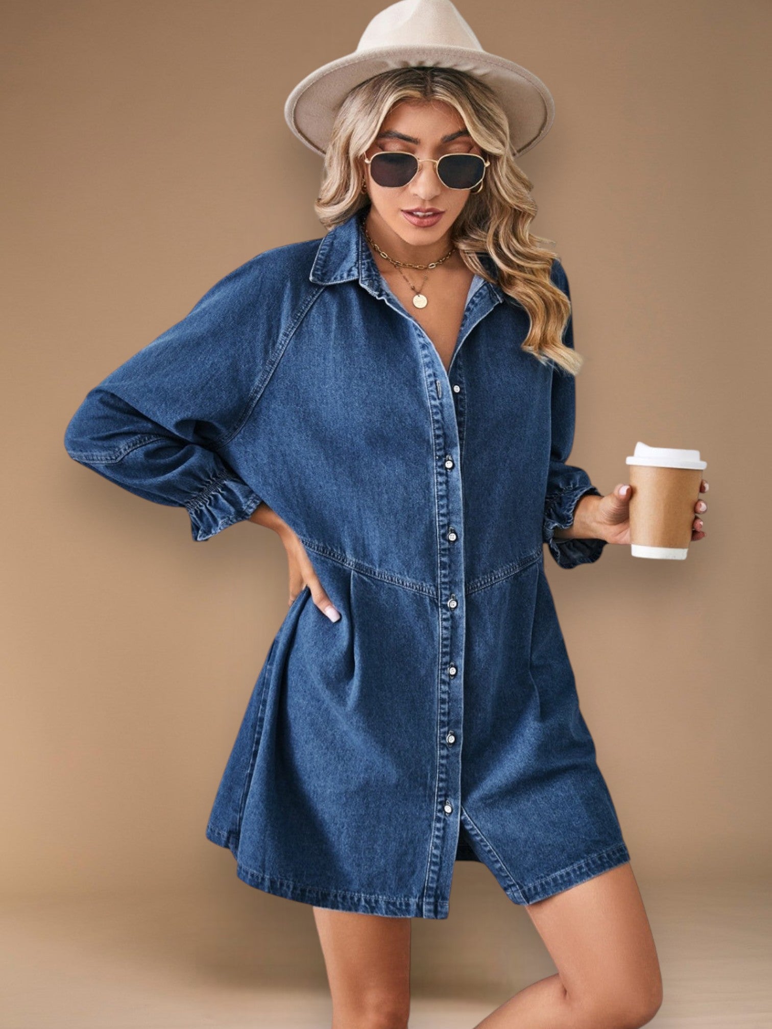 Solvei | Women's Casual Denim Dress with Buttons and Vintage Boyfriend Fit | Dark Blue 2