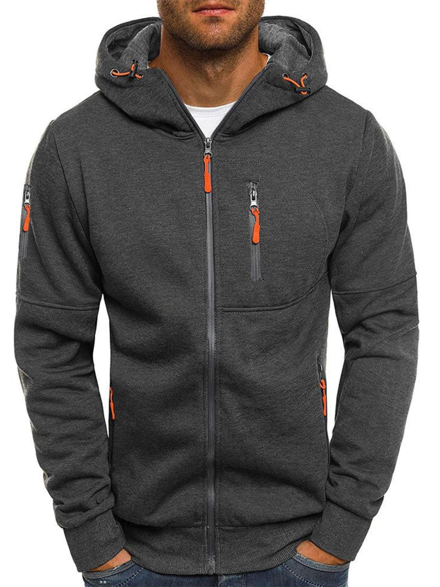 Sports Jacket for Men, Slim Fit Hooded | Lightweight | Gray