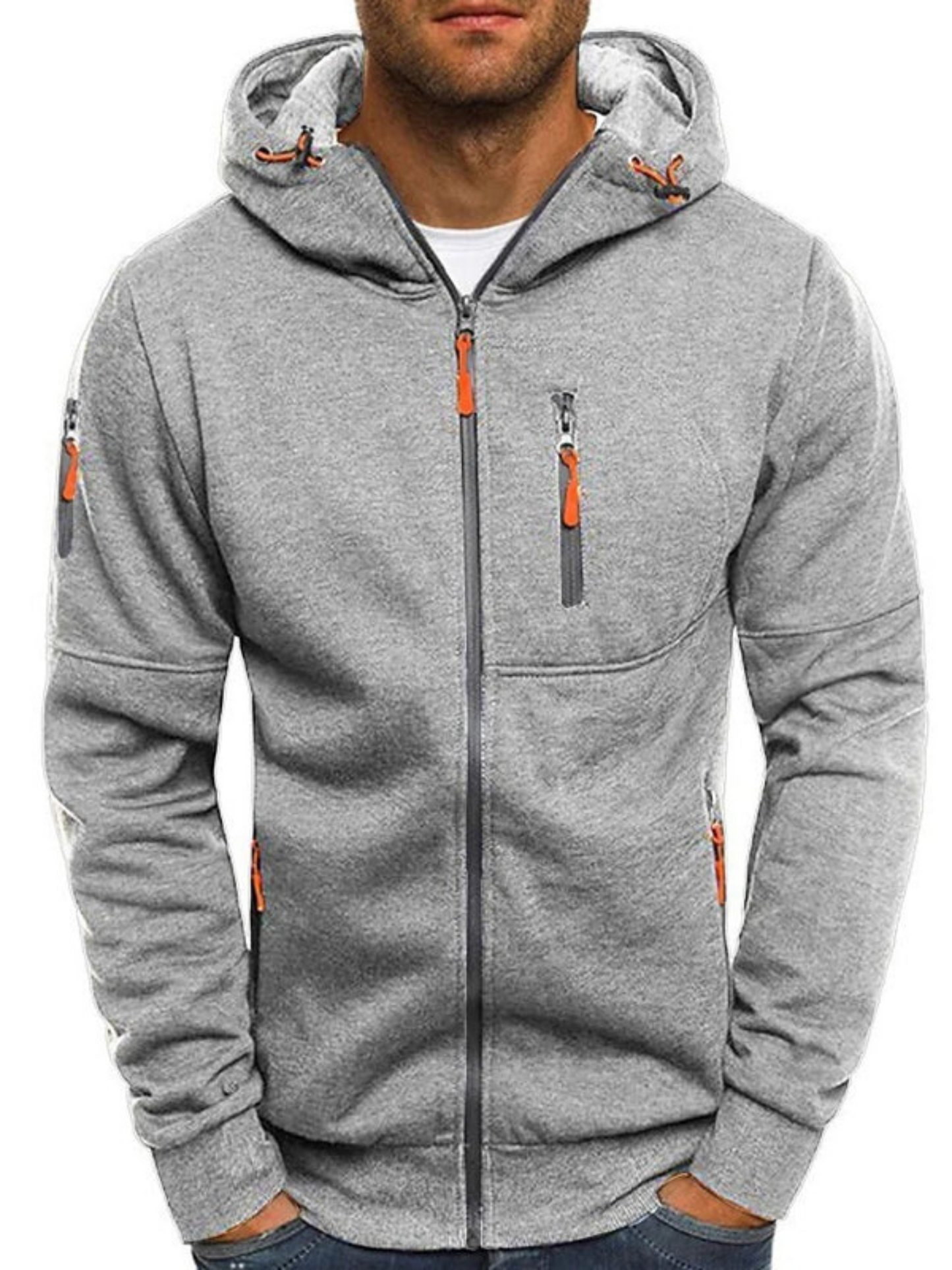 Sports Jacket for Men, Slim Fit Hooded | Lightweight | Light Gray