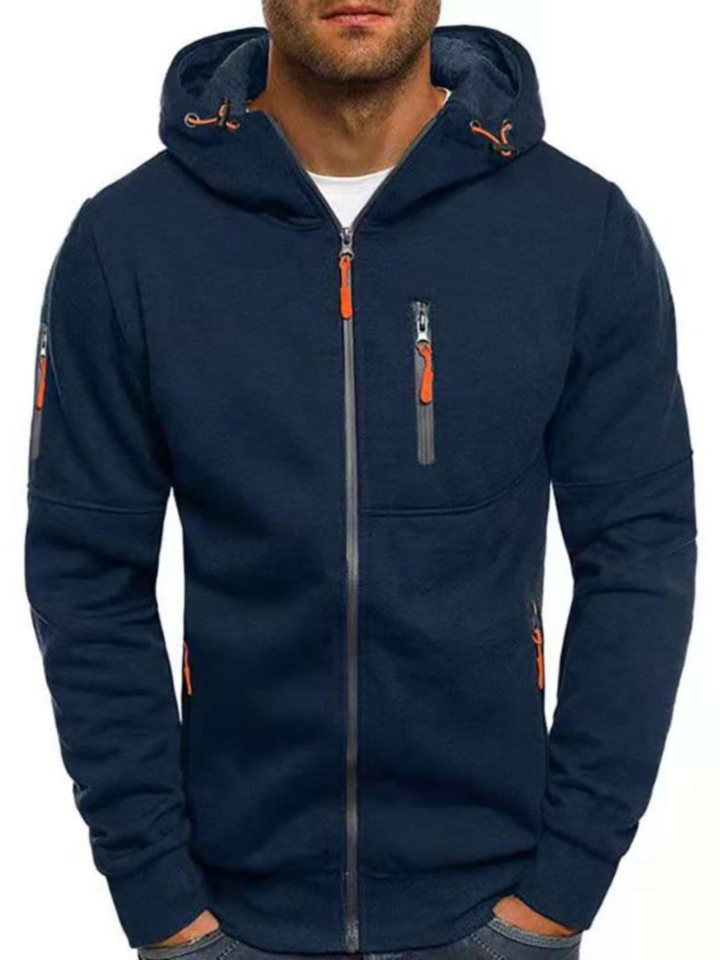 Sports Jacket for Men, Slim Fit Hooded | Lightweight | Navy Blue