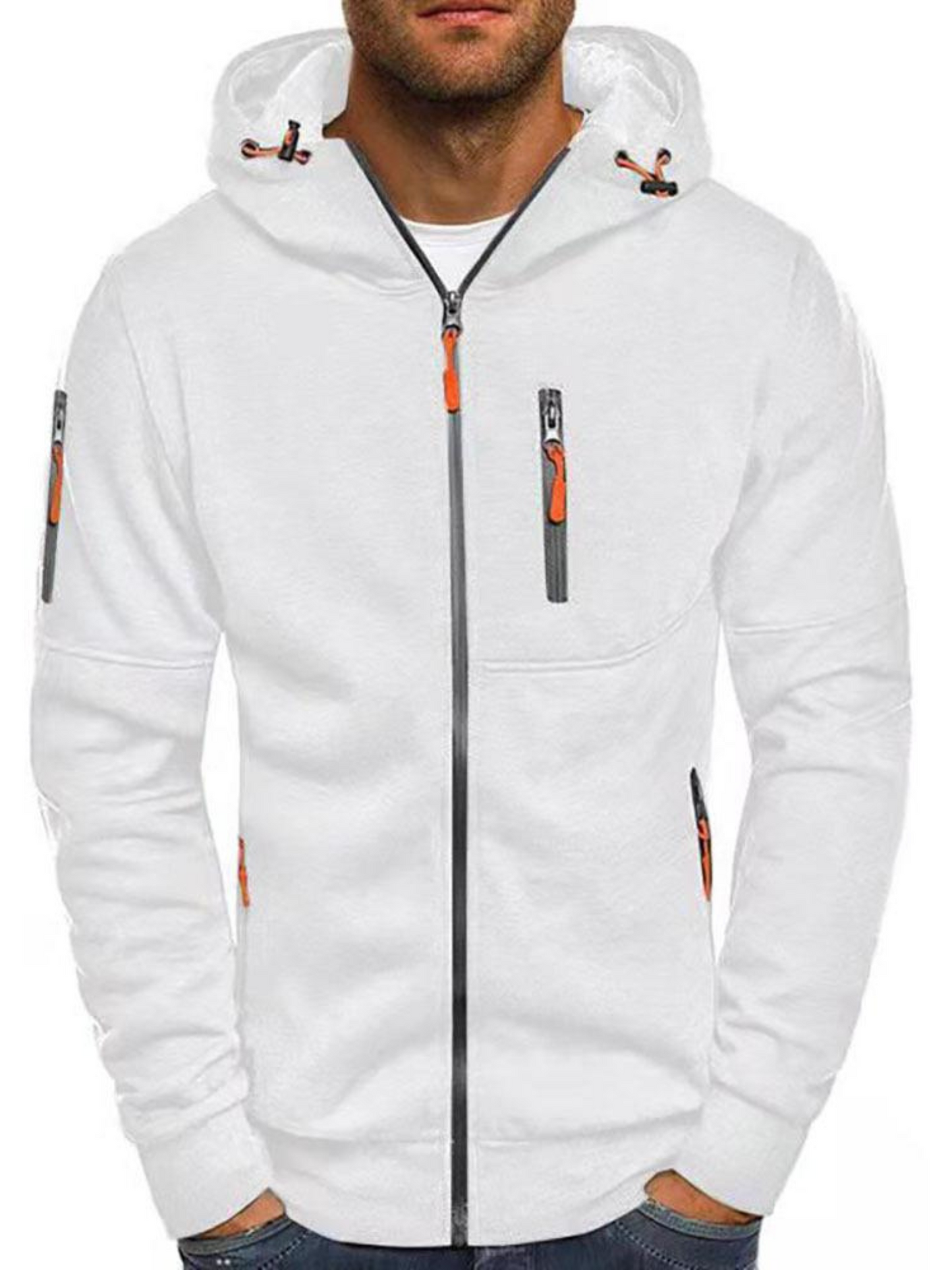 Sports Jacket for Men, Slim Fit Hooded | Lightweight | White