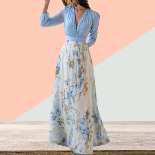 Summer Dress and Elegant Floral Print Maxi Dress for Women | Lightblue